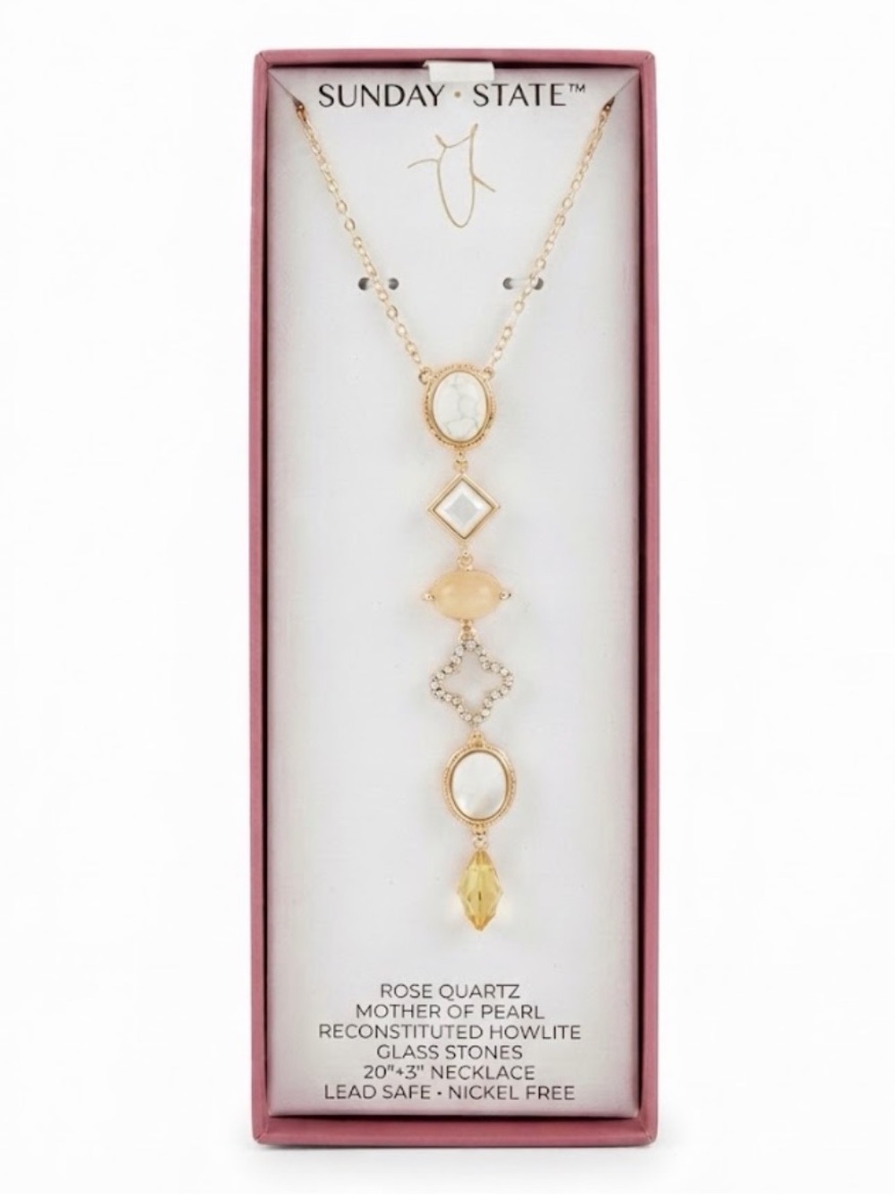 NWT ⚜️🤍⚜️ SUNDAY STATE ROSE QUARTZ
MOP, RECONSTITUTED HOWLITE NECKLACE